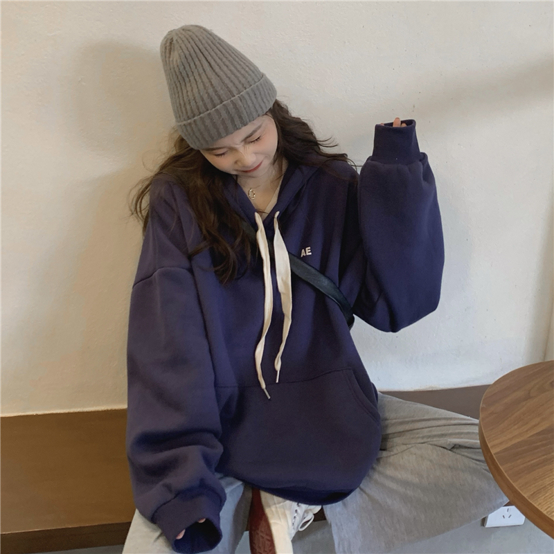 Real price autumn loose letter printed Hoodie Top Korean hooded long sleeve Plush sweater