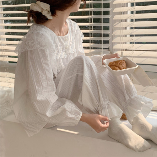 Real price Korean version of all cotton court Lace Princess style sweet home clothes Pajama Set