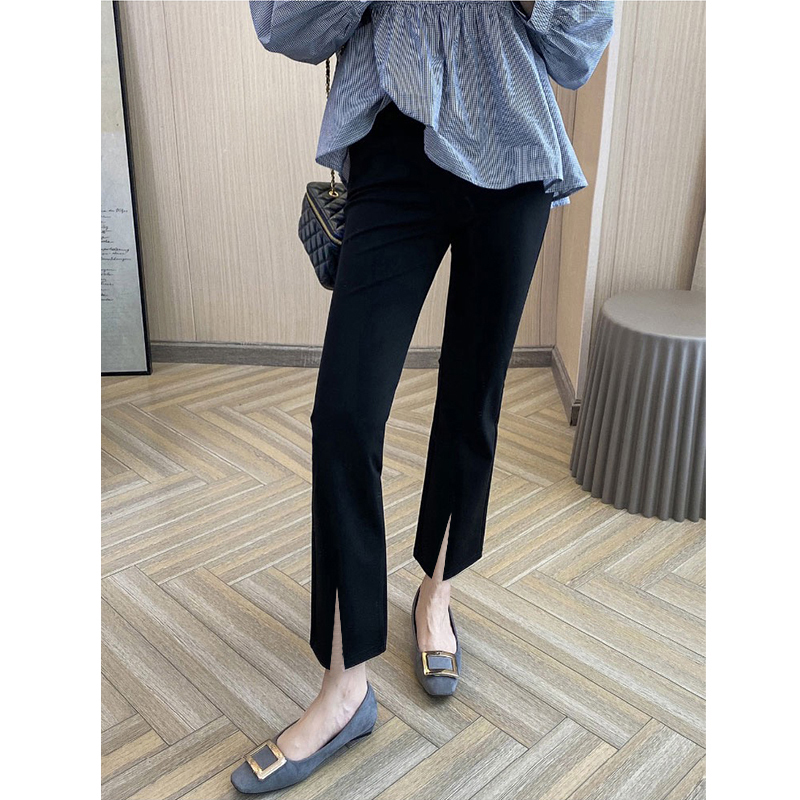 Black micro horn pants women's split high waist loose thin wide leg pants nine point drop pants