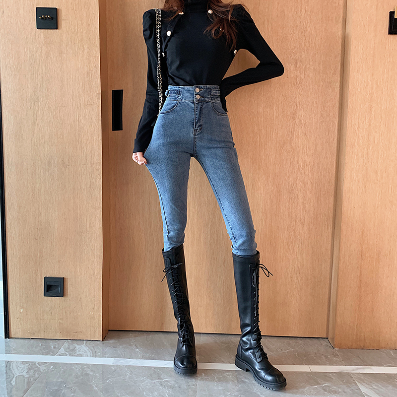Real photo, real price, retro style, washed high waist jeans, slim and elastic Leggings