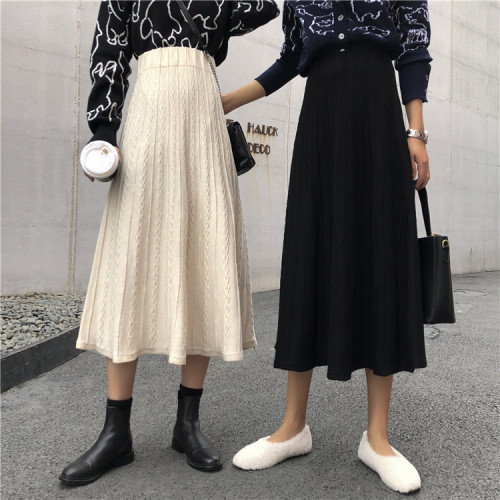 Composition real price knitted half-length skirt high waist A-shaped skirt Hong Kong flavor chic medium-long pendant skirt