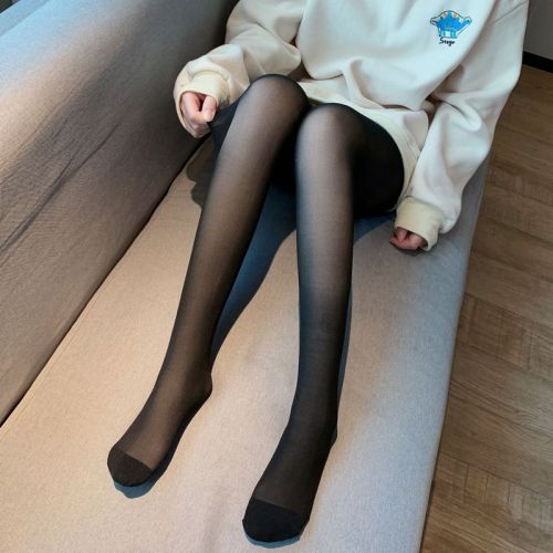 Korean version of double-layer mesh with velvet thickening super lifelike bare leg stockings and Leggings