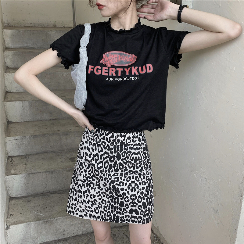 Real price! Korean loose and thin letter printed short sleeve T-shirt with wavy edge