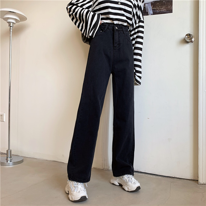 Real shooting of cashmere jeans in winter women's high waist, thin and falling feeling, wide leg pants, straight tube floor dragging pants