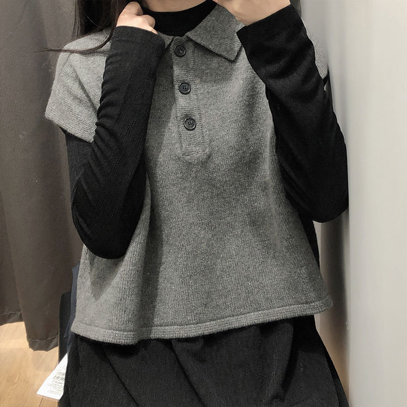 Real price and real shooting early autumn waistcoat Korean version Lapel single breasted short outer Sweater Vest