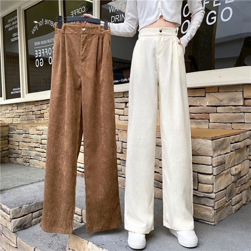 Actual shooting of new high waist and wide leg pants in spring 2021 corduroy loose women's casual pants