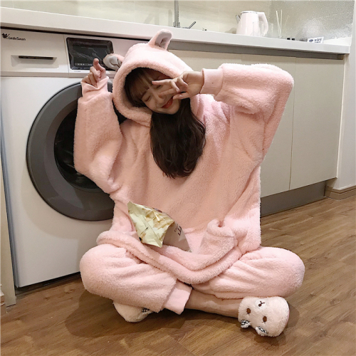 Real price has been tested ~Korean version of 100 sets of loose plush rabbit ear household suit pajamas