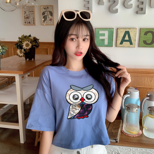Summer new round neck and short sleeve T-shirt for men and women owl top loose fashion brand couple students