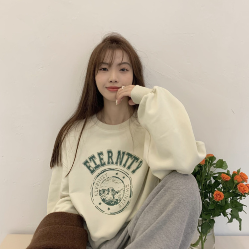 Real price real shooting college story Korean print design loose American street style sweater autumn top