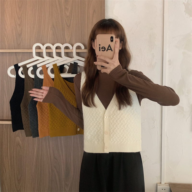 Real price Korean version of twist knitted vest V-neck cashmere vest + soft waxy high neck warm bottomed shirt