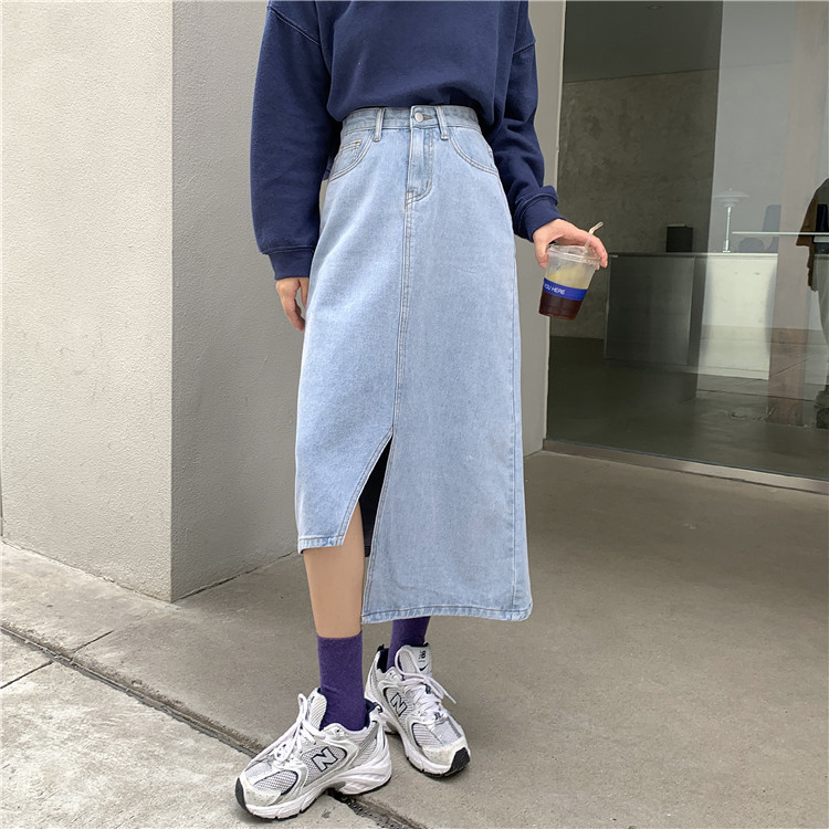 Real price irregular high waist denim skirt