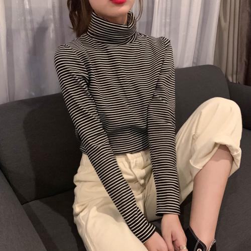 Real price shooting new high collar striped T-shirt for fall / winter 2020