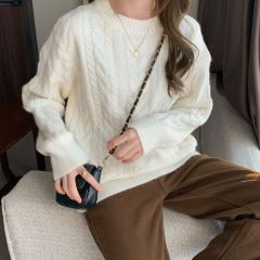 Real shot real price retro twist sweater lazy style Pullover warm wool sweater