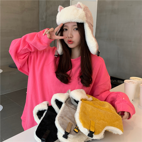 Real shooting special price does not reduce chenille coral velvet Korean cute ear protection Lei Feng Hat Women's winter wind proof and warm hat