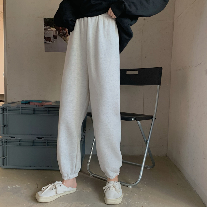 Real shot of 260g 13 cotton 87 polyester fiber plush and thickened trousers for women in autumn and winter