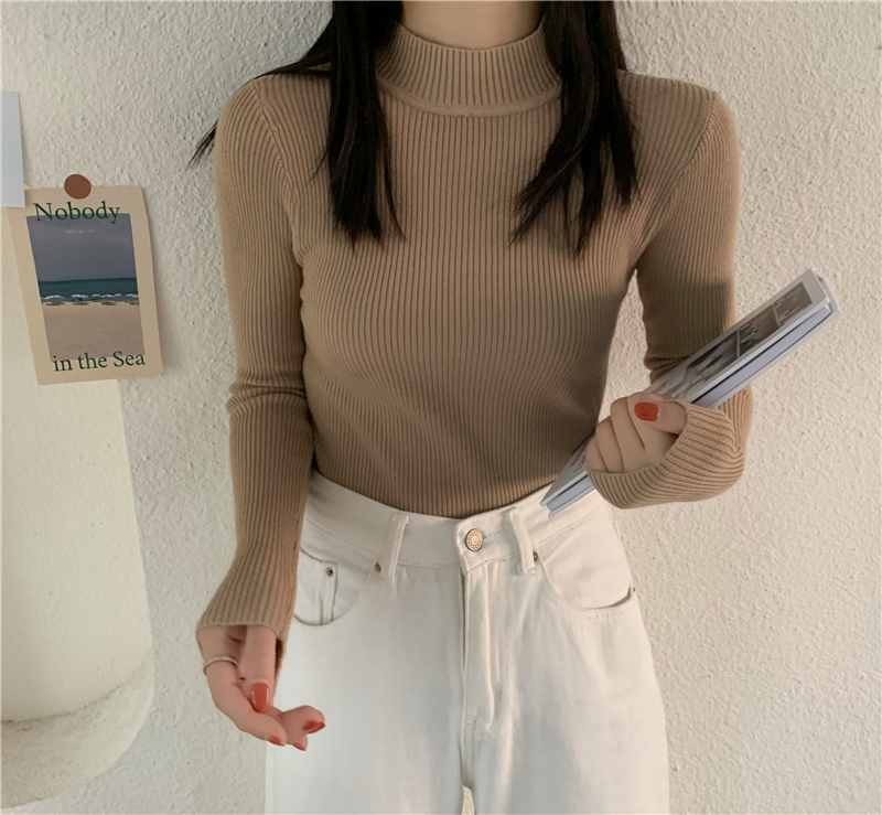 Real price half high collar long sleeve slim fit Pullover bottomed Wool Knitted Top