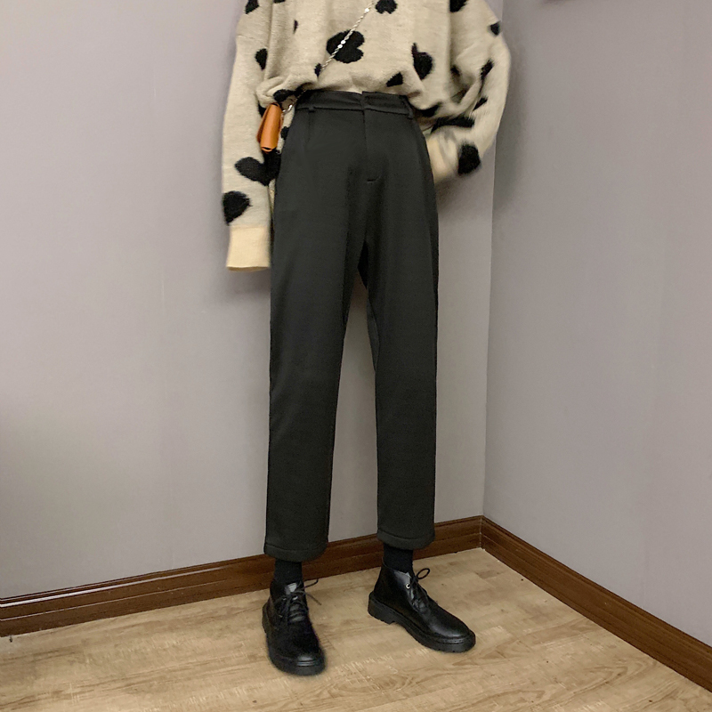 Real price Plush thickened Korean casual versatile semi elastic waist thin suit straight pants