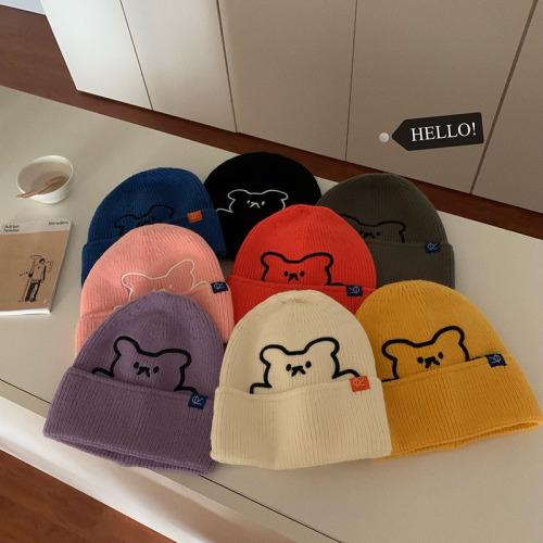Real shooting real price autumn and winter Korean ins bear embroidered wool hat Japanese casual warm cold hat