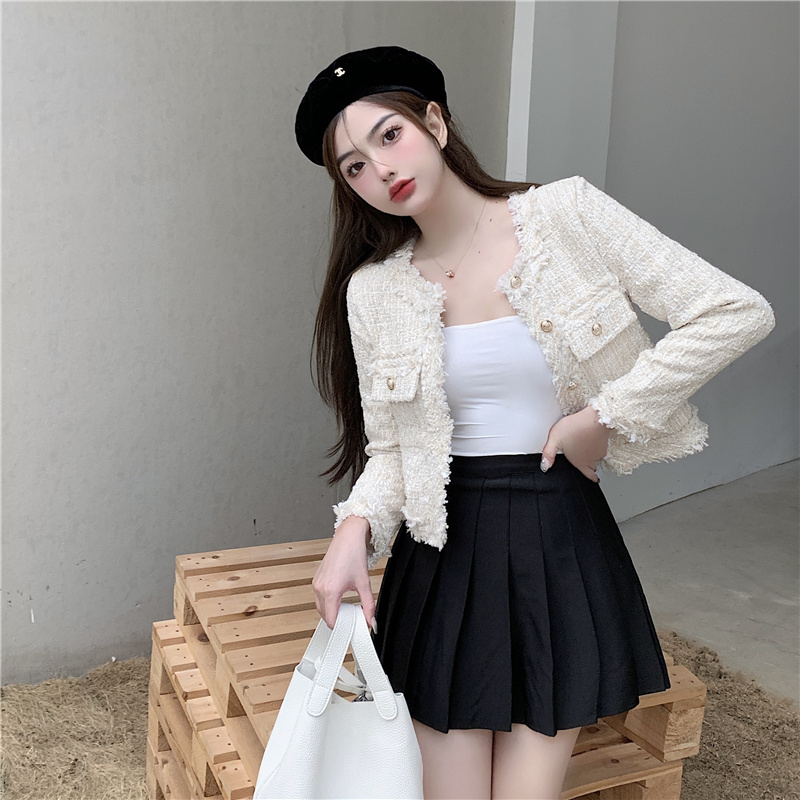 Real price real shooting ~ 2021 autumn and winter new tweed short with cotton thickened single breasted slim cotton clothes