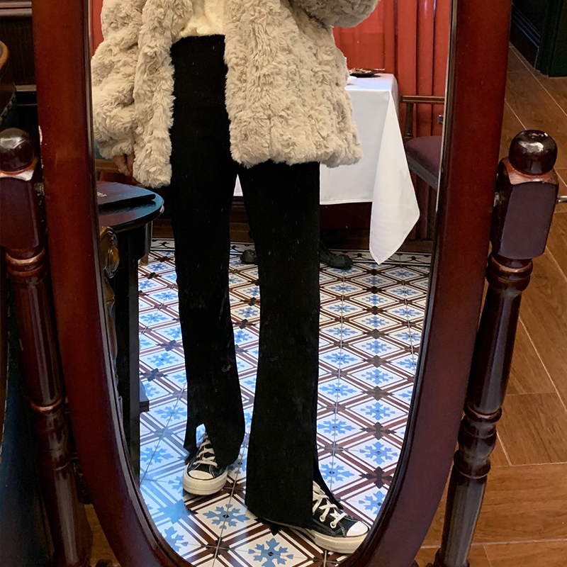 Non real shooting 2021 new casual women's high waist pants wide leg horn straight leg split pants
