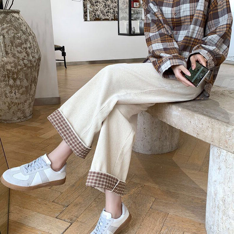 Non real corduroy pants spring and autumn 2021 new straight tube loose casual versatile wide leg pants