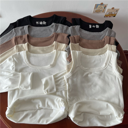Real price real shot vest T-shirt with bottom shirt and plush thickened long sleeve top, autumn and winter thermal underwear