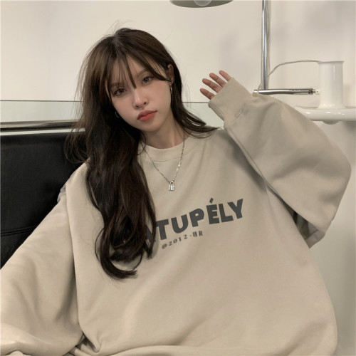 Real price Plush thickened sweater Korean lazy wind long letter printed jacket