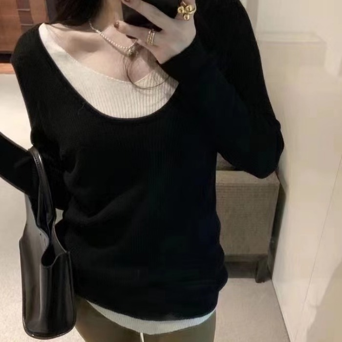 Autumn and winter 2021 new women's design sense of minority V-neck bottomed sweater sweater women's long sleeve top