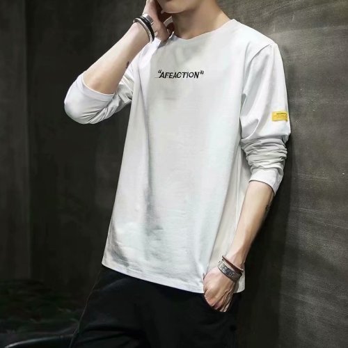Autumn men's long sleeve T-shirt casual men's spliced lettered printed T-shirt bottomed tide loose round neck top
