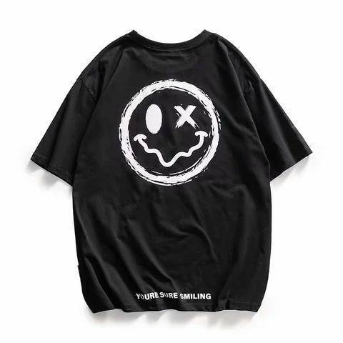 Smiley face t-shirt men's short sleeve CEC super fire Hong Kong Style couple half sleeve national fashion hip hop five point sleeve ghost face short tee