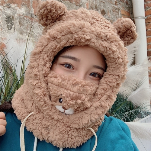 Real price ~ Plush Lei Feng hat girl autumn winter cute bear ear scarf riding ear protection hat