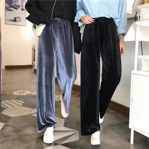 Non real gold velvet wide leg pants women's loose large fat mm straight tube drape pants