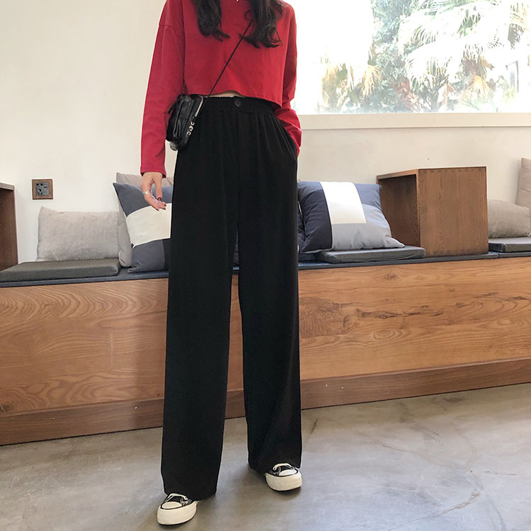 Real photo real price control 42 ~ casual wide leg pants women's high waist loose thin drape knitting floor pants