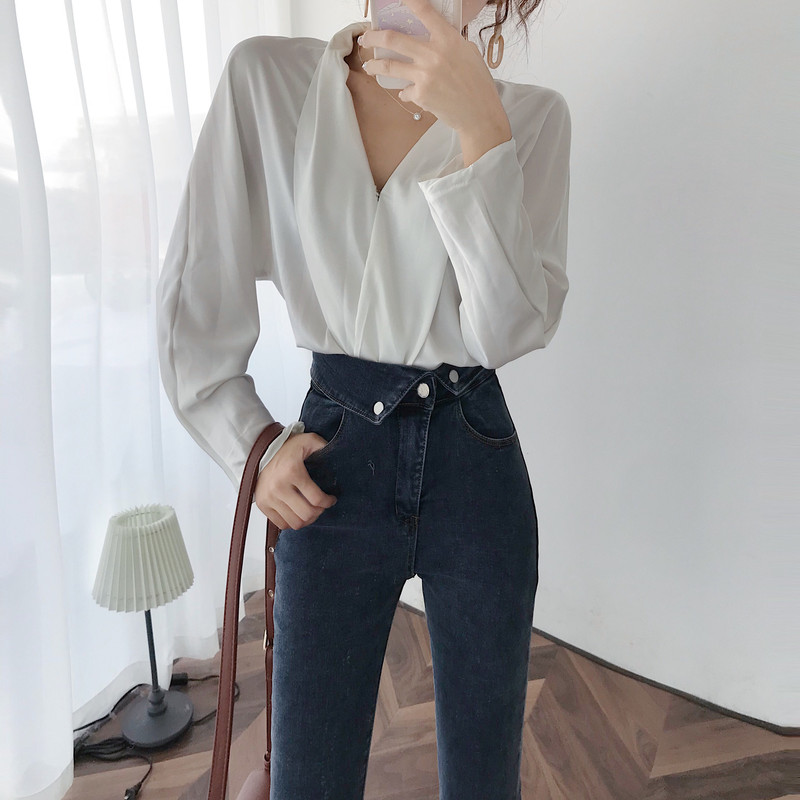 Real photo, real price, fashion, personalized flanging jeans, trend, slim and slim, small leg pencil pants