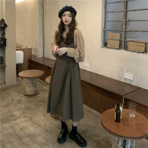 Real price coffee dress doll shirt two-piece set spring and autumn small French age reduction suit