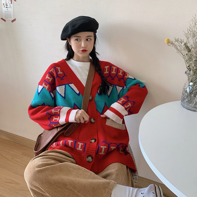 Small video real price versatile personalized T-shirt loose thin button cardigan sweater