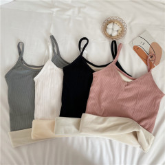 Real price winter Plush thickened V-neck suspender vest with warm sleeveless bottomless blouse for women