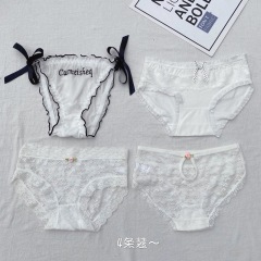 Original 4 pieces of sexy lace underwear, black cotton mesh girl's briefs