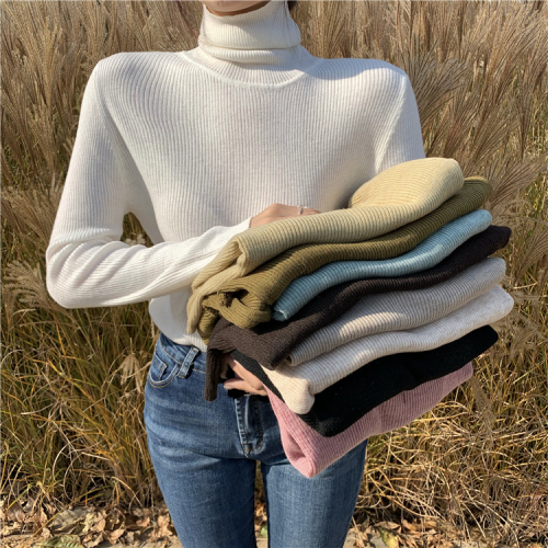 Real shot high collar T-shirt autumn and winter new style long sleeve with thick and versatile thin sweater