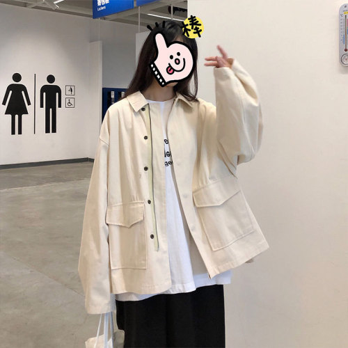 Actual photo of Korean loose thin windbreaker jacket, tooling, wind BF jacket, new style of women in 2019