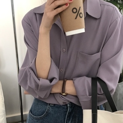Elegant French shirt women's 2021 autumn new Korean chic solid color simple temperament long sleeve Lapel shirt