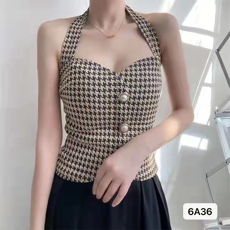 Thousand bird lattice neck suspender vest Hong Kong style retro interior with 2021 new style temperament, slim waist, retro top tide