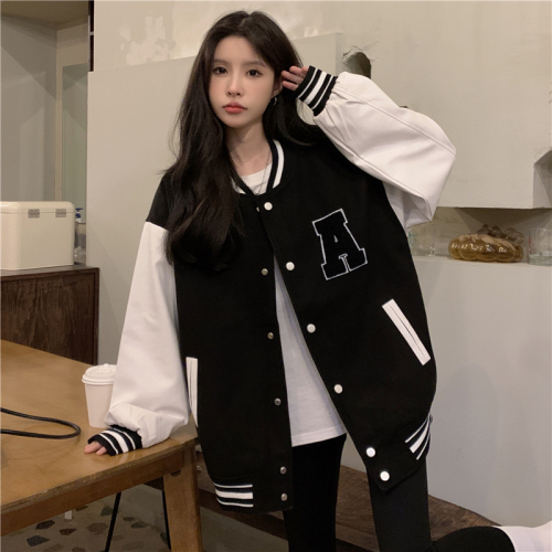 Real price real shooting autumn and winter couple Baseball Jacket Women's Korean version contrast loose and versatile mask jacket