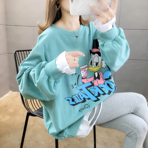 Real shot 2022 thin sweater women 200 kg fat mm trendy new spring and autumn clothes loose foreign style age reduction leave two women