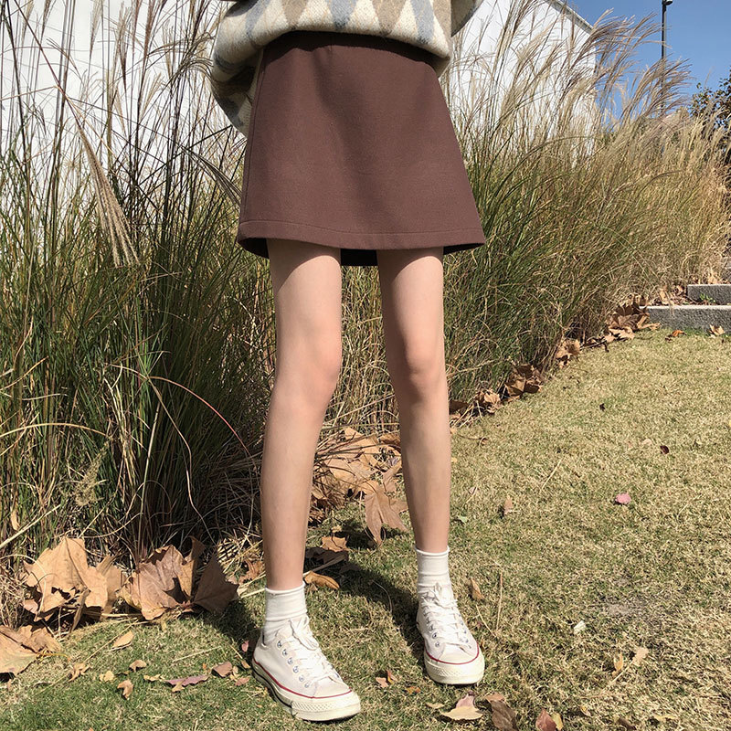 Korean version of the new simple woolen net scarlet letter skirt short skirt is thin and versatile