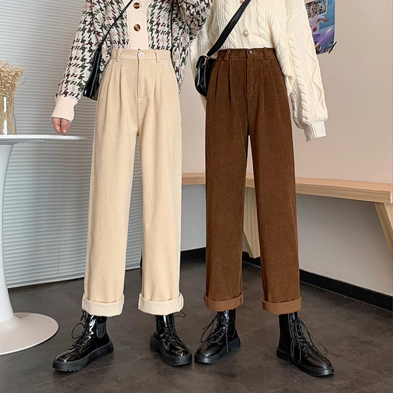 Real price Korean version of new elastic waist thin corduroy casual wide leg pants