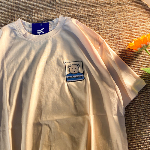 2022 new simple bear print short sleeve T-shirt Japanese loose couple top