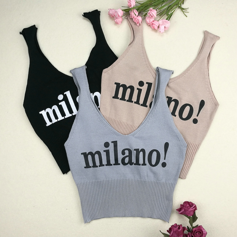 Actual Shot of New Simple Underbelly Letter Printing for Women with Knitted Suspender Top