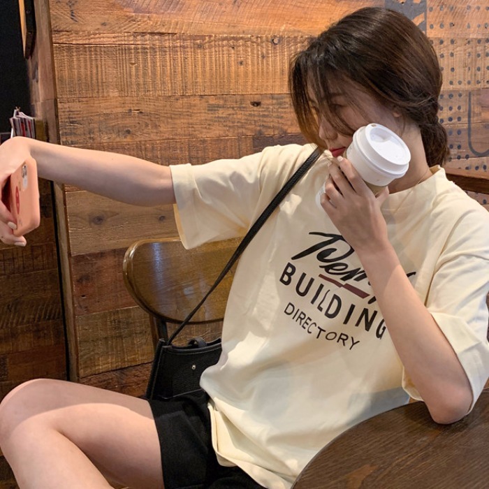 Short-sleeved t-shirt for women, Hong Kong style loose spring and summer Korean version ins trendy student Harajuku style versatile and strange smell large size top body shirt