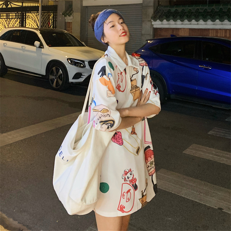 Actual photo 2020 summer cartoon short sleeve T-shirt skirt women's net red ins fashion super fire polo collar top